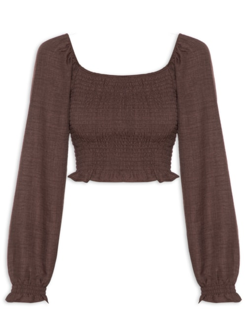 Blusa Feminina Manga Longa Com Lastex - Marrom