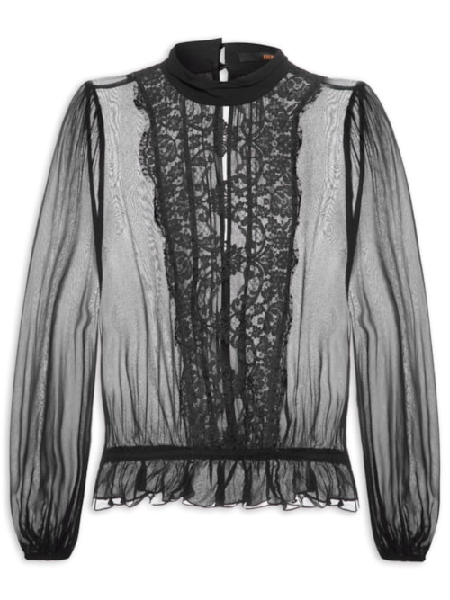 Blusa Feminina Livia Com Renda - Preto