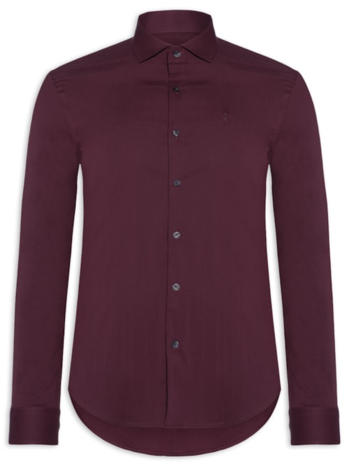 Camisa Manga Longa Tricoline Elastano Lisa - Vermelho