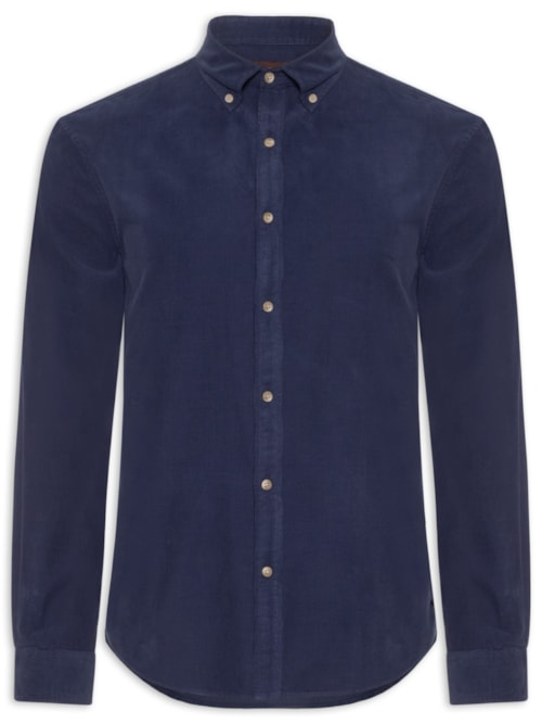 Camisa Masculina Casual Em Veludo Cotelê - Azul Camisa Masculina Casual Em Veludo Cotelê - Azul