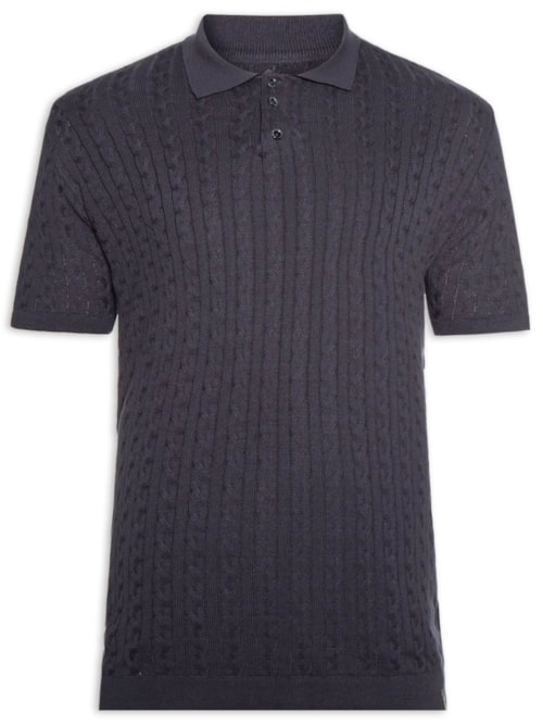 Polo Masculina em Tricot Trançado Azul