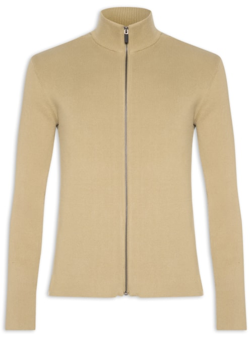 Suéter Masculino Tricot Zíper Bege