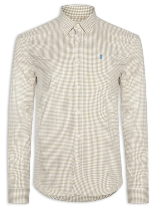 Camisa Masculina ML Vichy Bicolor - Bege Camisa Masculina ML Vichy Bicolor - Bege