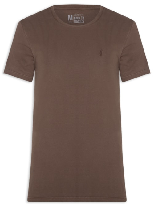 Camiseta Masculina Básica De Algodão Gola Careca - Marrom