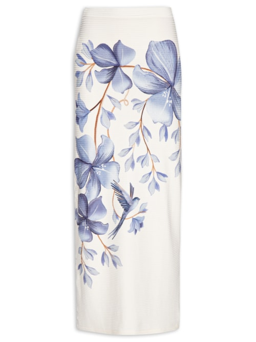 Saia Midi Reta Voo Em Flor E - Branco Saia Midi Reta Voo Em Flor E - Branco