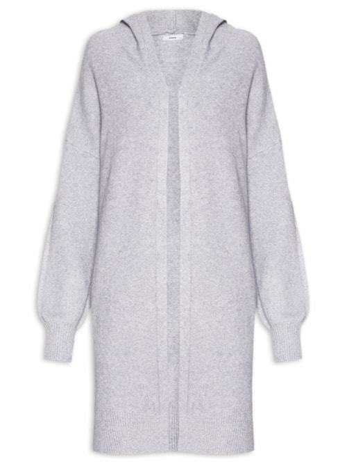 Cardigã Feminino Tricot Alongada Com Capuz - Cinza