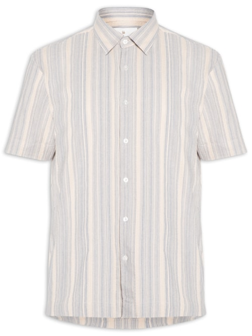 Camisa Masculina Manga Curta Listra Náutica - Off White Camisa Masculina Manga Curta Listra Náutica - Off White