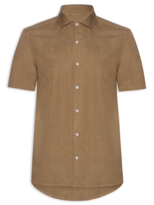 Camisa Masculina Manga Curta Linho Enseada New - Marrom Camisa Masculina Manga Curta Linho Enseada New - Marrom