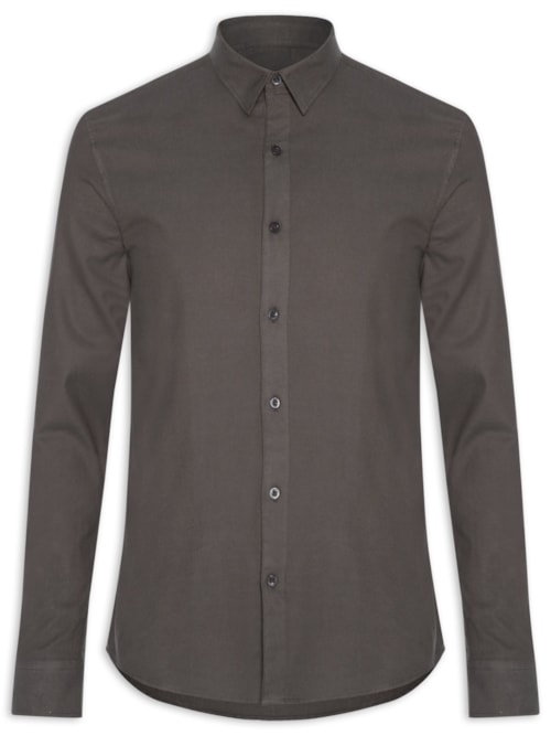 Camisa Masculina Manga Longa Flanela Lisa - Marrom Camisa Masculina Manga Longa Flanela Lisa - Marrom