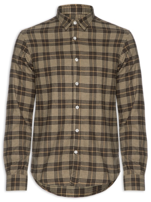 Camisa Masculina Manga Longa Flanela Xadrez Deserto - Marrom Camisa Masculina Manga Longa Flanela Xadrez Deserto - Marrom
