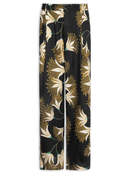 Calça Reta Masculina Jazz Floral Trama Preto