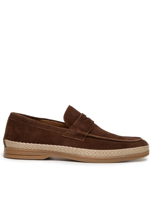 Sapato Masculino Loafer Couro Camurça Com Solado Tressê - Marrom