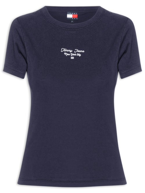 Camiseta Feminina Manga Curta Slim Ess Logo - Azul