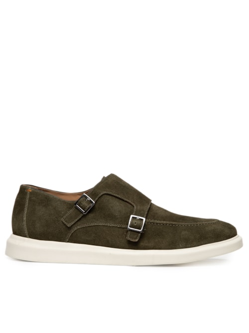 Sapato Masculino Monk Strap Em Couro Camurça - Verde Sapato Masculino Monk Strap Em Couro Camurça - Verde