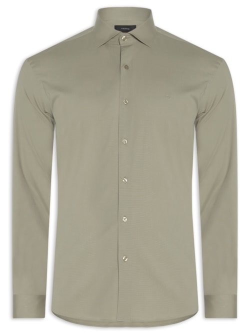 Camisa Masculina Slim Fit Tricoline Stretch Bege
