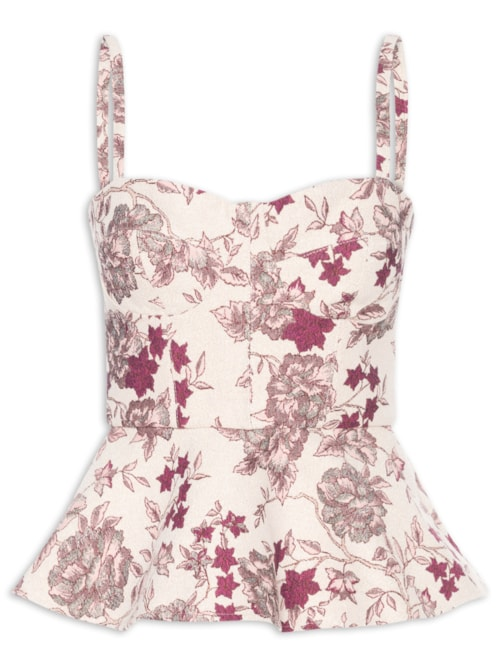 Corset Feminino Estruturado Peplum Em Jacquard - Rosa Corset Feminino Estruturado Peplum Em Jacquard - Rosa