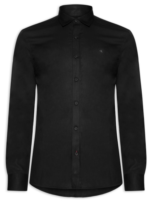 Camisa Masculina Regular Lisa Básica Logo - Preto Camisa Masculina Regular Lisa Básica Logo - Preto