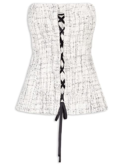 Blusa Feminina Corset Com Amarração Em Tweed - Off White Blusa Feminina Corset Com Amarração Em Tweed - Off White