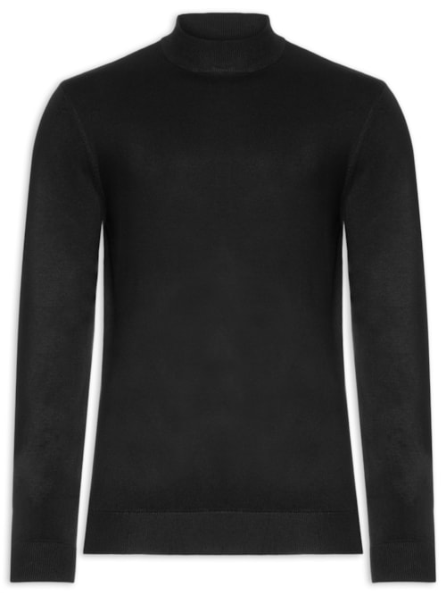 Suéter Masculino Gola Alta Tricot Midi Viscose Preto