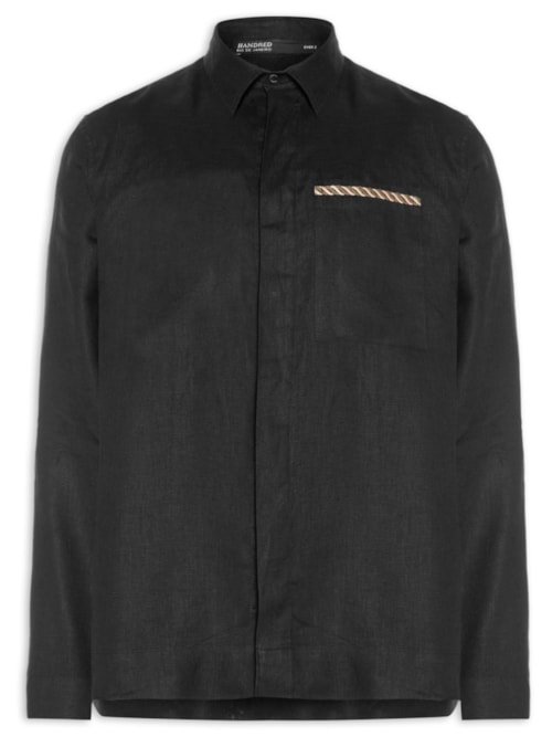 Camisa Masculina Linho Bordado Rosto - Preto Camisa Masculina Linho Bordado Rosto - Preto