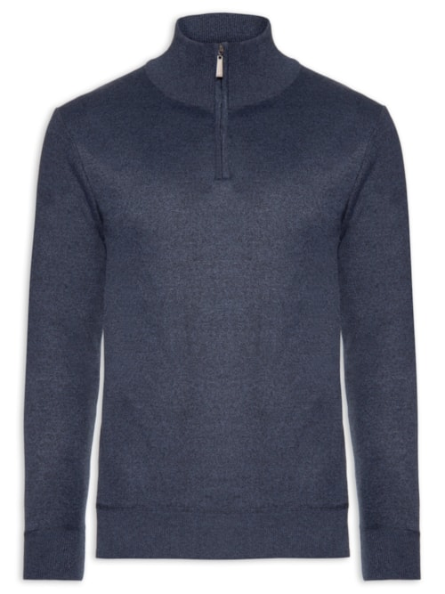 Tricot Masculino Gola Alta Meio Zíper - Azul Tricot Masculino Gola Alta Meio Zíper - Azul