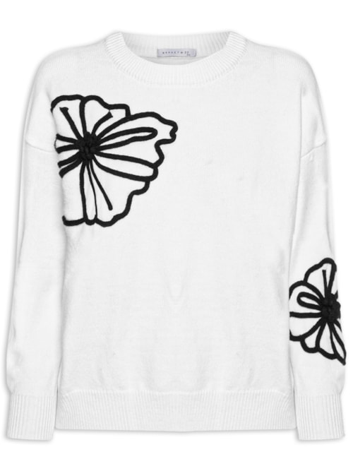 Suéter Feminino Flor Em Tricot Branco Suéter Feminino Flor Em Tricot Branco