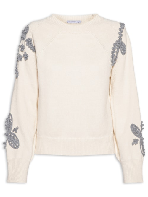 Suéter Feminino Bordado Em Tricot Bege