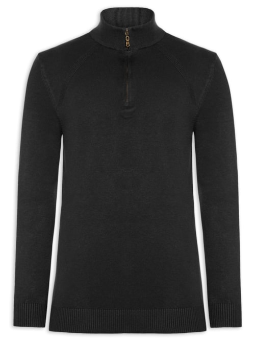 Suéter Masculino Gola Alta Meio Zíper - Preto Suéter Masculino Gola Alta Meio Zíper - Preto
