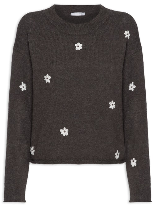 Suéter Feminino Bordado Em Tricot Preto