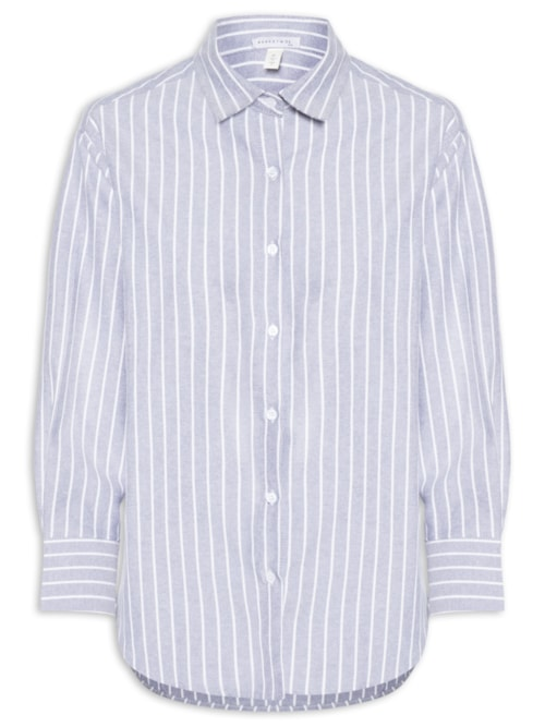 Camisa Feminina Listrada Cinza Camisa Feminina Listrada Cinza