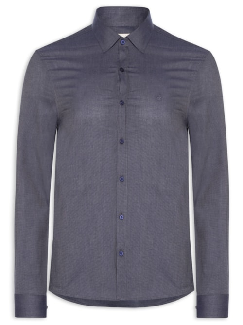 Camisa Masculina Slim Fil a Fil Azul Camisa Masculina Slim Fil a Fil Azul