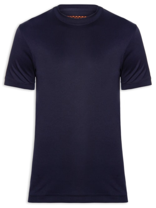 Camiseta Masculina Interlock Gola Média Em Algodão Pima - Azul Camiseta Masculina Interlock Gola Média Em Algodão Pima - Azul