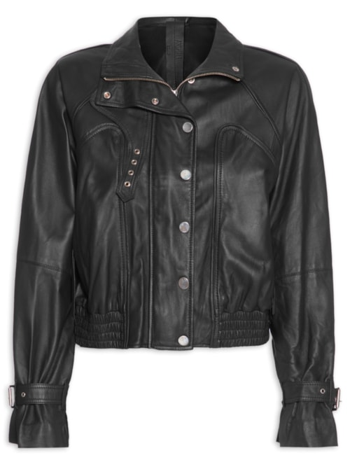 Jaqueta Feminina De Couro Bomber - Preto