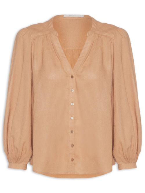 Camisa Feminina Pala Franzida - Bege Camisa Feminina Pala Franzida - Bege