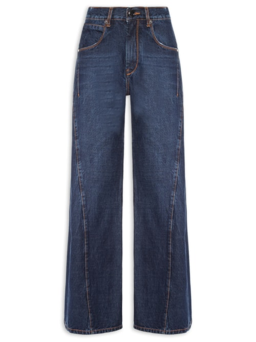 Calça Jeans Reta Recorte Lateral Feminina Azul