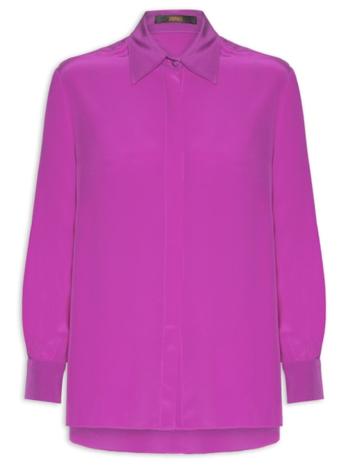 Camisa Feminina Seda Ampla Tinta Manga Longa - Rosa Camisa Feminina Seda Ampla Tinta Manga Longa - Rosa