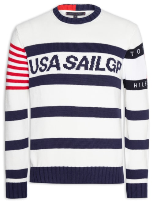 Suéter Masculino US Sailgp Marine Stripe - Branco