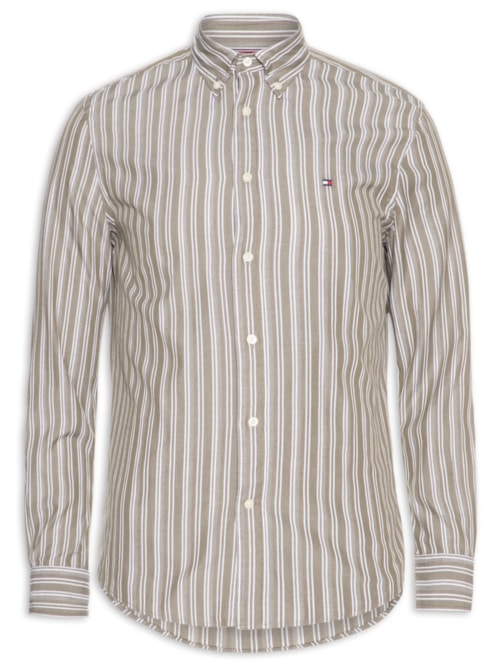 Camisa Masculina Casual Regular Fit Listrada Poplin Texture - Verde