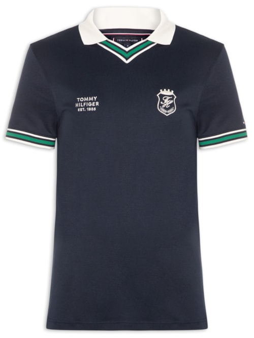 Polo Masculina Relaxed Fit V-Nk Brasão No Peito - Azul Polo Masculina Relaxed Fit V-Nk Brasão No Peito - Azul