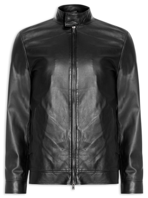 Jaqueta Masculina de Couro Harrington Preto Jaqueta Masculina de Couro Harrington Preto