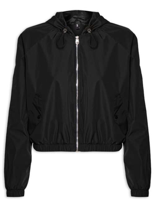 Jaqueta Feminina Bomber Com Capuz - Preto Jaqueta Feminina Bomber Com Capuz - Preto