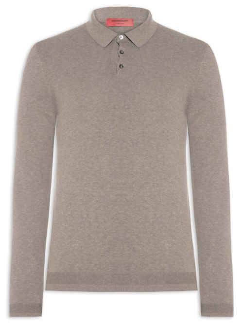 Polo Masculina Em Tricô Manga Longa - Marrom Polo Masculina Em Tricô Manga Longa - Marrom