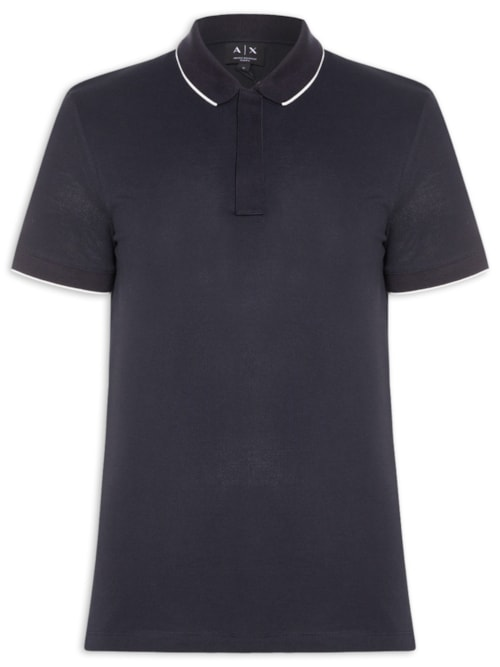 Pólo Masculina Manga Curta Colarinho Fechado - Azul Pólo Masculina Manga Curta Colarinho Fechado - Azul