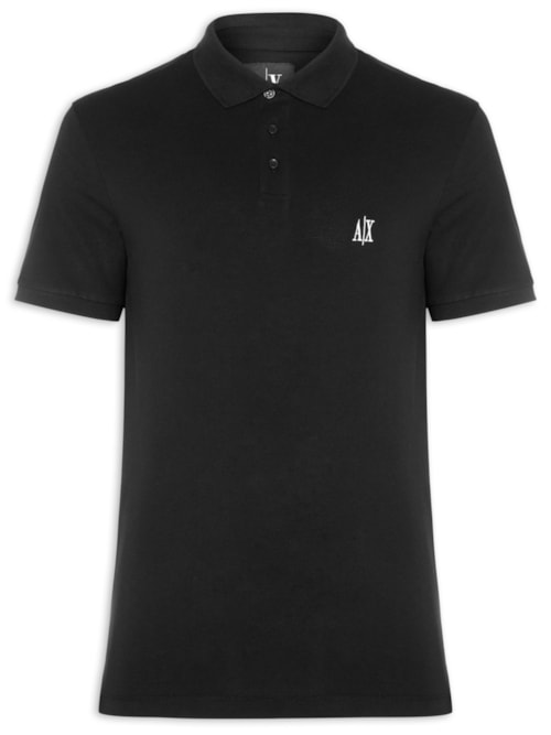 Pólo Masculina Manga Curta AX Bordado Lateral - Preto Pólo Masculina Manga Curta AX Bordado Lateral - Preto