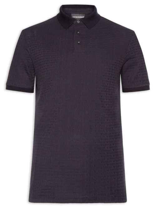 Pólo Masculina Jersey All-Over Jacquard Lettering - Azul