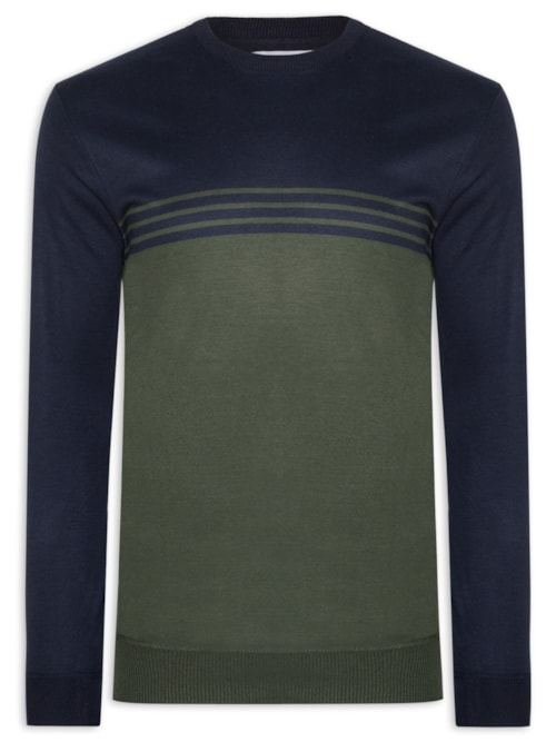 Suéter Masculino Gola Careca Listrado - Azul Suéter Masculino Gola Careca Listrado - Azul