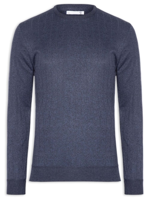 Suéter Masculino Gola Careca Textura Listra - Azul Suéter Masculino Gola Careca Textura Listra - Azul