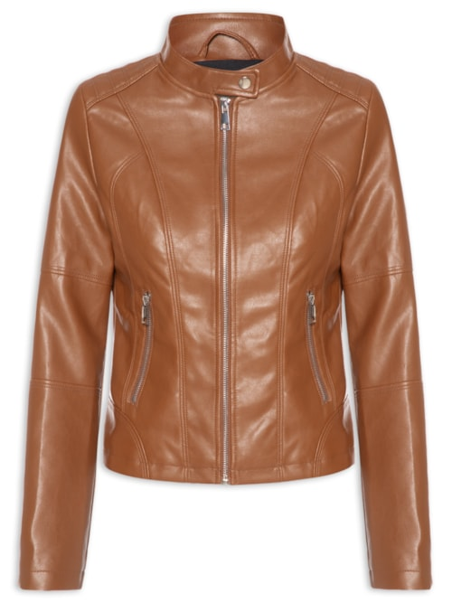 Jaqueta Feminina Biker Com Recortes - Marrom