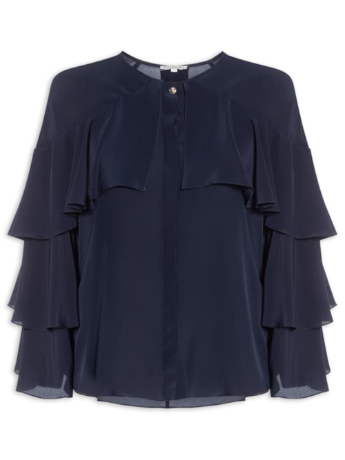 Camisa Feminina Nani Babados Azul Camisa Feminina Nani Babados Azul