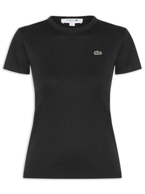 Camiseta Feminina De Algodão Canelada - Preto